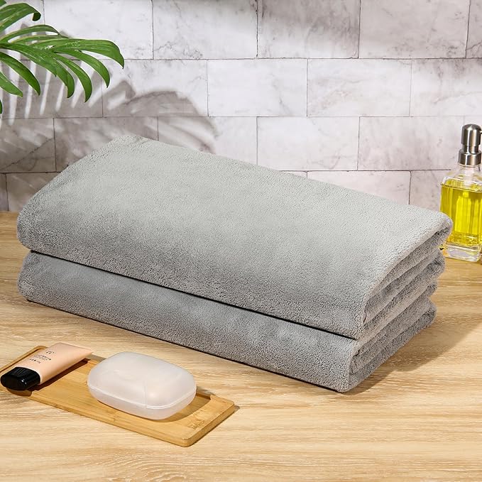 Mixweer 2 Pcs Oversized Bath Towels, 40 x 80 Inch Giant Microfiber Jumbo Bath Sheets Ultra Soft Bathroom Microfiber Quick Dry Absorbent Shower Towels for Spa Camping Beach (Light Grey)