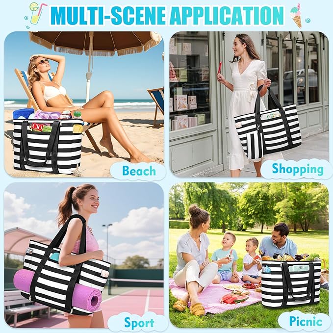 Extra Large Beach Bags for Women, Waterproof Sandproof Beach Tote Bag Foldable Swim Pool Bag with Zipper and Wet Pocket