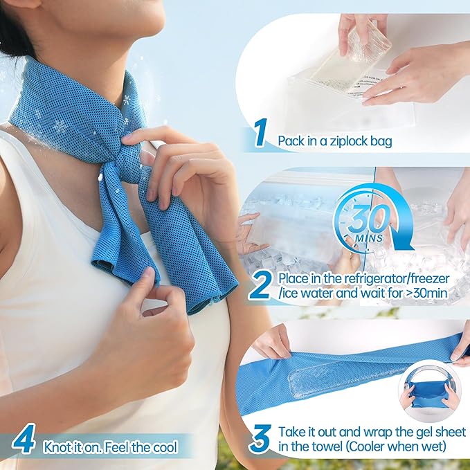 Dual-Action Cooling Neck Wraps, 37”x12” Cooling Towel + 220g Gel Sheet, Neck Coolers for Hot Weather, Ice Pack, Washable Gym Towel (2 Sets)