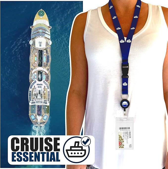 Cruise On Cruise Lanyard for Ship Cards – 2-Pack Retractable Badge & Waterproof Key Card Holder for Ship Cards – Cruise Essentials 2026-2027, Perfect for Travel & Vacation (Blue Ship & Royal)
