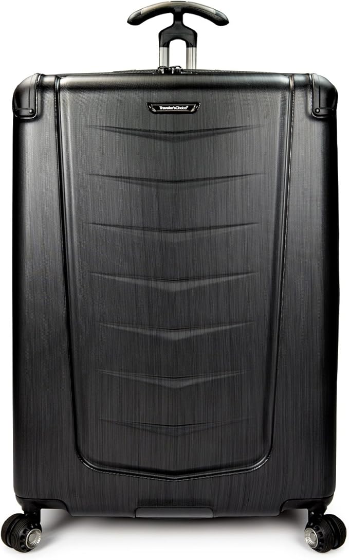 Traveler's Choice Silverwood Polycarbonate Hardside Expandable Spinner Luggage, Brushed Metal, Checked-Large 30-Inch