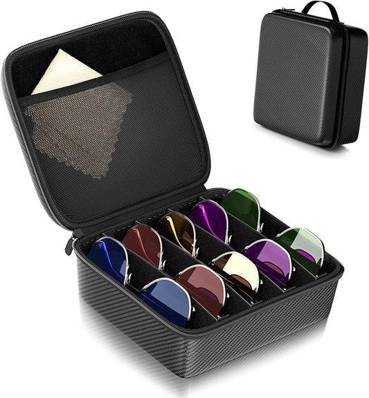Travel Sunglasses Organizer, Hard Shell Sunglass Case Adjustable Slots for Multiple Sunglass Eyeglass Case
