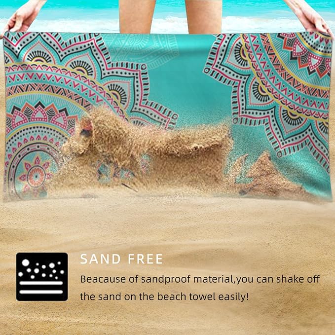 Beach Towel Microfiber 60"x30" Lightweight Sand Free Absorbent Quicy Dry Green Flower Travel Towels Swim Pool Yoga Gym Camping for Adults Women Girls Beach Essentials Accessories Vacation Gift