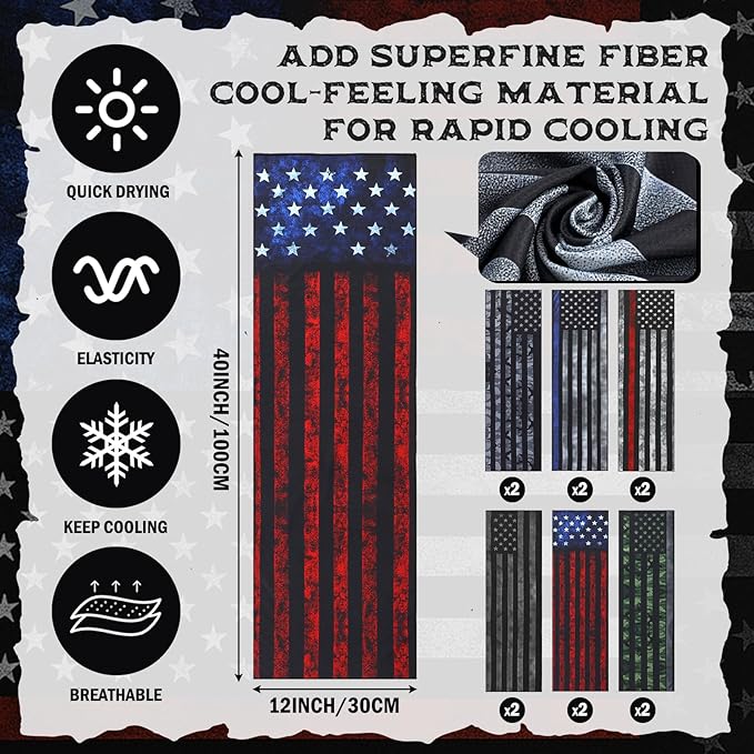 12 Pcs Flag Baseball Cooling Towels Bulk for Neck and Face 40" x 12" Sweat Towels for Hot Weather Ice Breathable Soft Chilly Cooling Towel Microfiber Workout Rags for Gym Yoga Sport Running