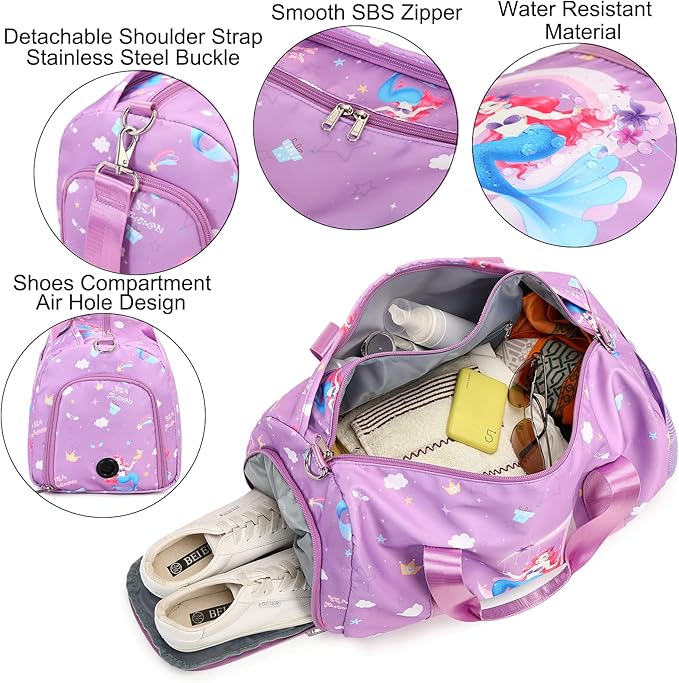 Dance Bag for Girls Duffle Gymnastics Gym Overnight Travel Sports Ballet Bags Weekender Sleepover Carry On Bag with Shoes Compartment