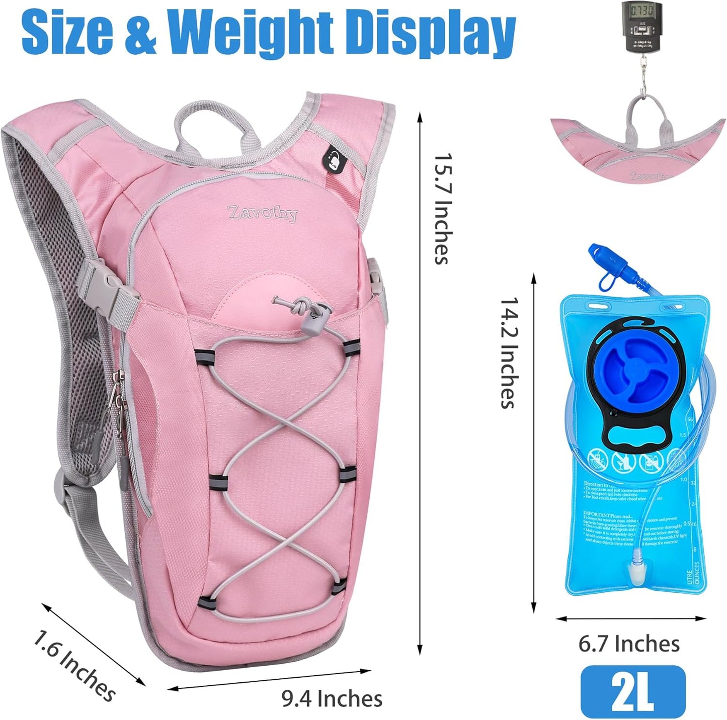 Zavothy Hydration Backpack with 2L Hydration Bladder Water Backpack for Hiking Hydration Pack for Running Cycling Hiking