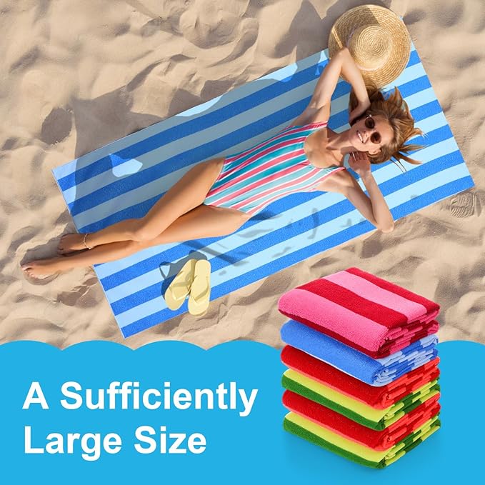 Peryiter 6 Pcs Oversized Microfiber Beach Towels 59 x 28 Inch Large Quick Dry Pool Towels Absorbent Camping Travel Blanket Set for Women Men Bath Beach(Fresh Stripe,28 x 59 Inch,Mixed Color)