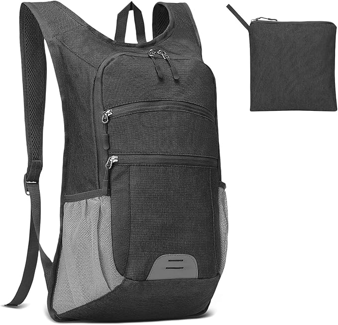 20L Lightweight Hiking Daypack, Foldable Travel Packable Backpack for Men Women for Cycling Camping Outdoor (Black)