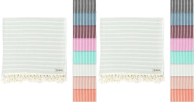 Sand Cloud Turkish Beach Towel - Sand Proof - 100% Certified Organic Turkish Towel - Quick Dry Towel for Beach, Picnic, Blanket or Bath Towel - As Seen on Shark Tank - Gocek (Sage Green) (Pack of 2)