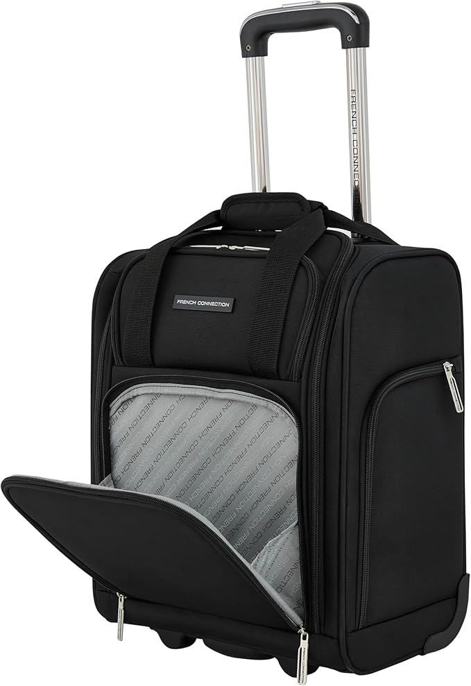 French Connection 16" Underseat Carry-On Luggage with USB/USB-C Ports, Black