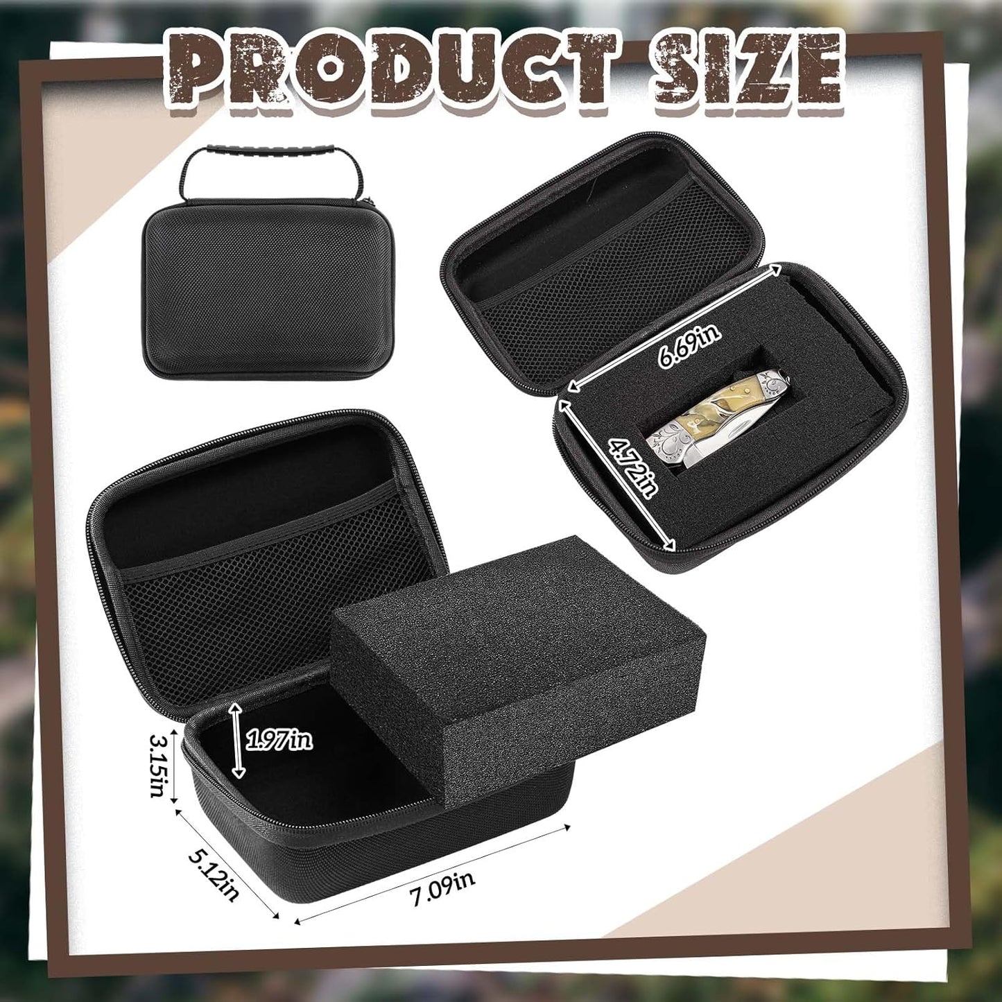 EVA Hard Case with Customizable Foam Protective EVA Carrying Case Shockproof Outdoor for Camera, Digital Products, Electronic Instruments with Knife (Black,7.1 x 4.7 x 3.1 Inch Inch)