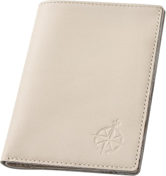 WANDERINGS Leather Travel Wallet with Passport Holder - 5.5" x 4" - Genuine Leather Case with RFID Blocking for Men and Women - Folding Wallet for Passports - Oat Color
