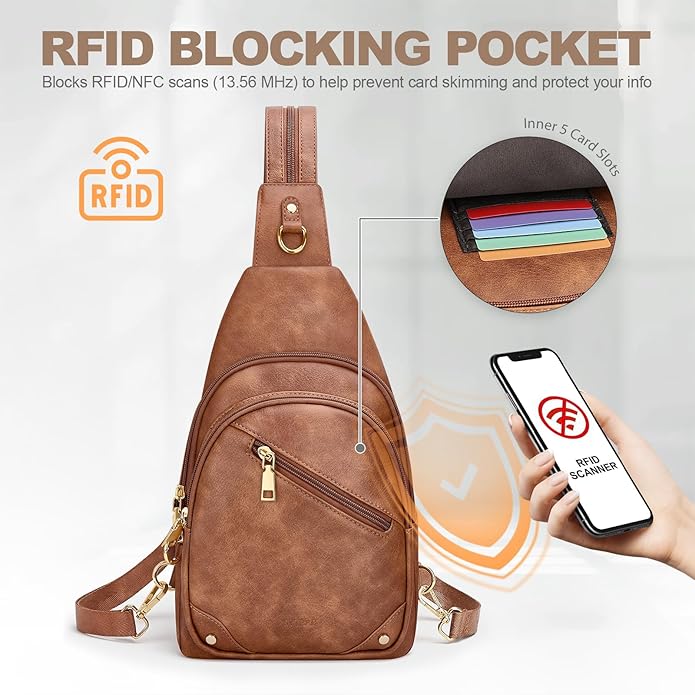 Anti Theft Sling Bag for Women, RFID Crossbody Purses Convertible Sling Backpack, Cross Body Purse Chest Bag