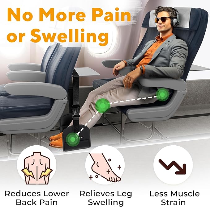 Portable Airplane Footrest for Airplane Travel - Comfortable Foot Hammock w/Memory Foam & Hardboard for No Feet Clashing - Ideal for Pain and Swelling Relief - Travel Essentials to Relax Your Feet