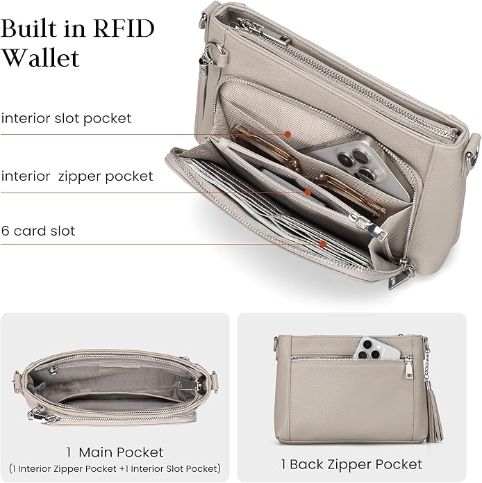 befen Anti Theft Genuine Leather Crossbody Bags for Women Handbags and Shoulder Basg with Built in Wallet RFID Leather Purse