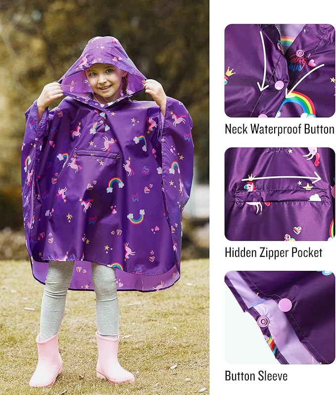 SaphiRose Lightweight Kids Rain Poncho Jacket Waterproof Outwear Rain Coat