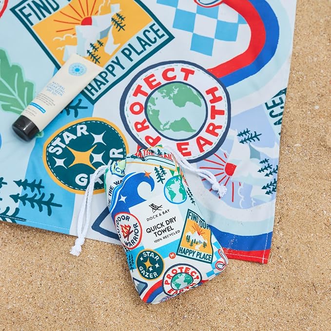 Dock & Bay Kid's Towel - Quick Dry, Sand Free - Compact, Lightweight - 100% Recycled - Includes Bag - Into the Wild - Large (160x90cm, 63x35)
