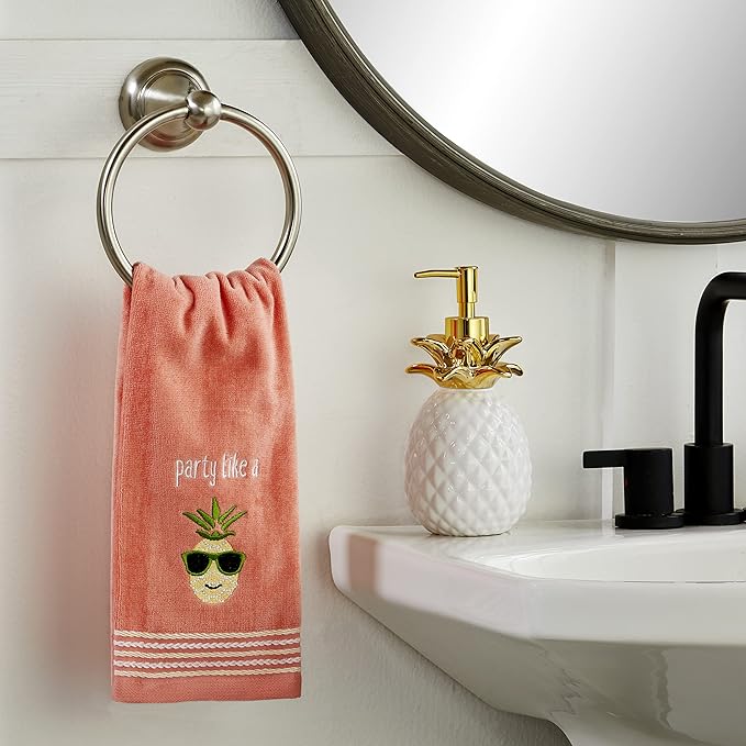 SKL HOME by Saturday Knight Ltd. Party Pineapple 2 Pc Hand Towel Set, Coral Pink