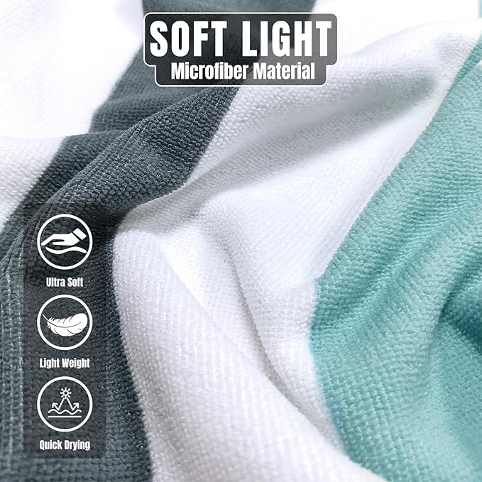 cabanana Large Oversized Beach Towel - Microfiber Sand Free 35 x 70 Inch Quick Dry Lightweight Pool Towel for Adults, Thin Striped Swim Towel (Quarry)