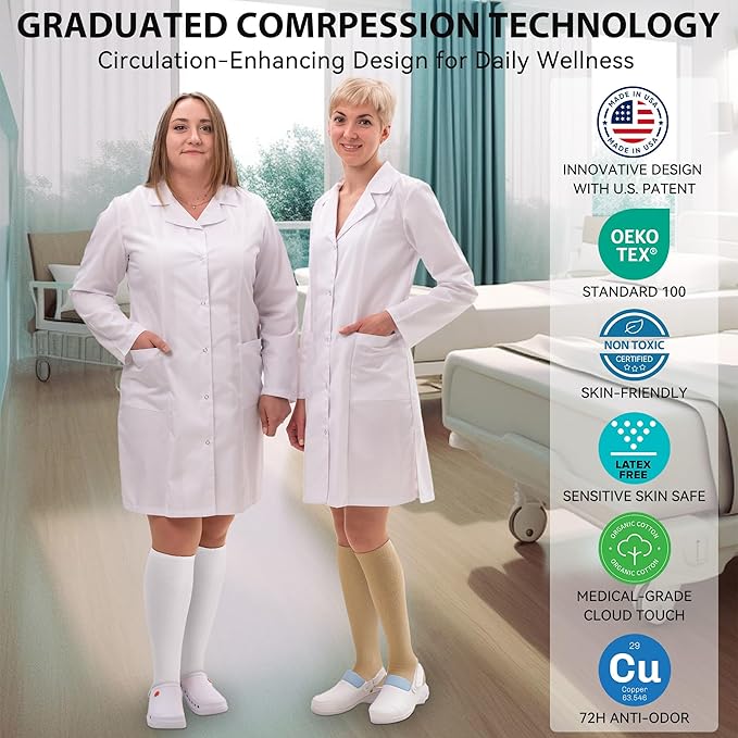 NEWZILL Copper Compression Socks for Women & Men 15-20mmHg Cotton Rich Odor Control Dress Socks for Business Casual Running Medical Athletic Support, Edema Diabetic Relief