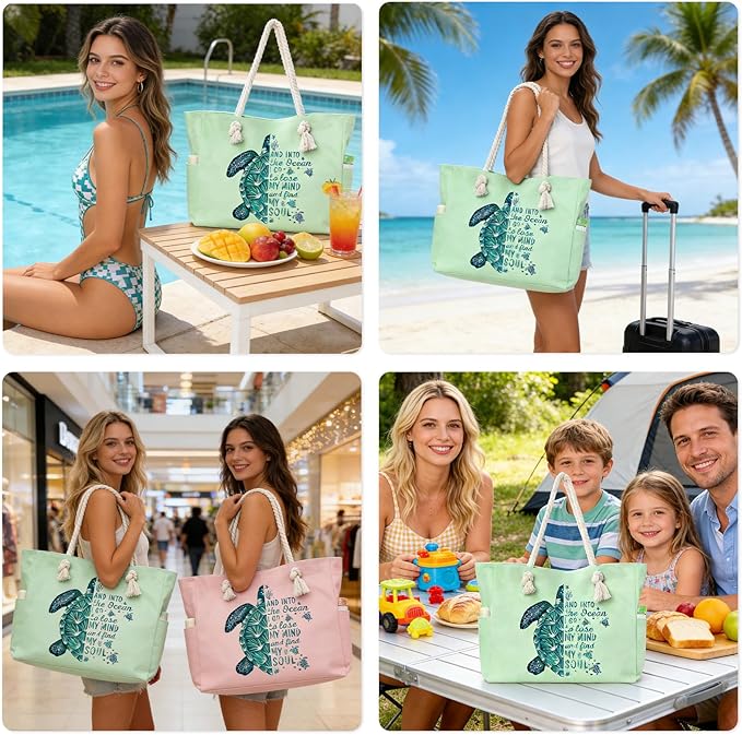 Beach Bags for Women Large Waterproof Beach Travel Tote Bags Sandproof Swim Pool Bag Canvas Zipper Big Tote