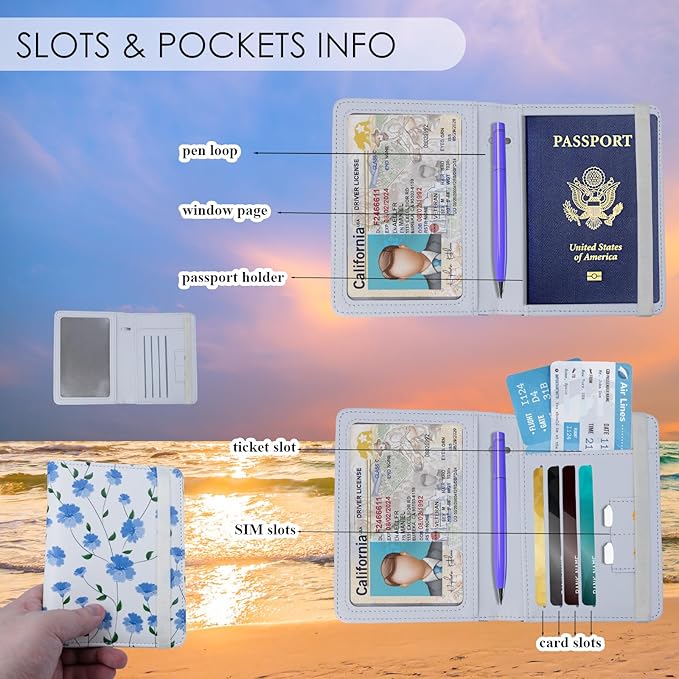 Passport Holder For Travel, RFID Blocking Passport Wallet, Passport Cover Secure & Front Pocket Money Holder For Men & Women, Travel Wallet, Growing Flower In White, Basic Version