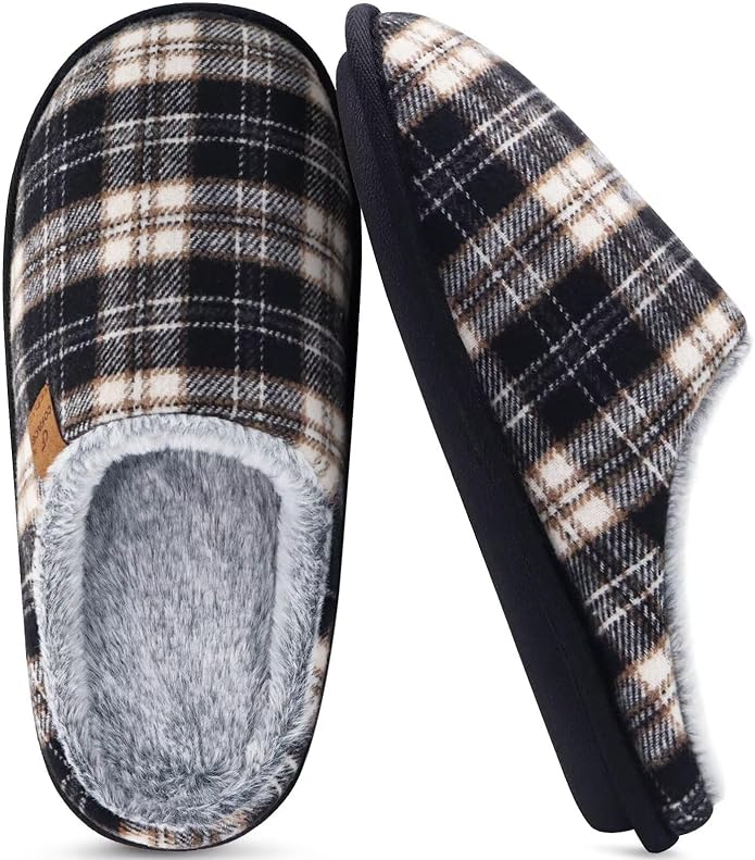 COFACE Mens Cozy Memory Foam Scuff Slippers Casual Slip On Warm House Shoes Indoor/Outdoor Sandal Slippers With Arch Support Rubber Sole Size 7-15