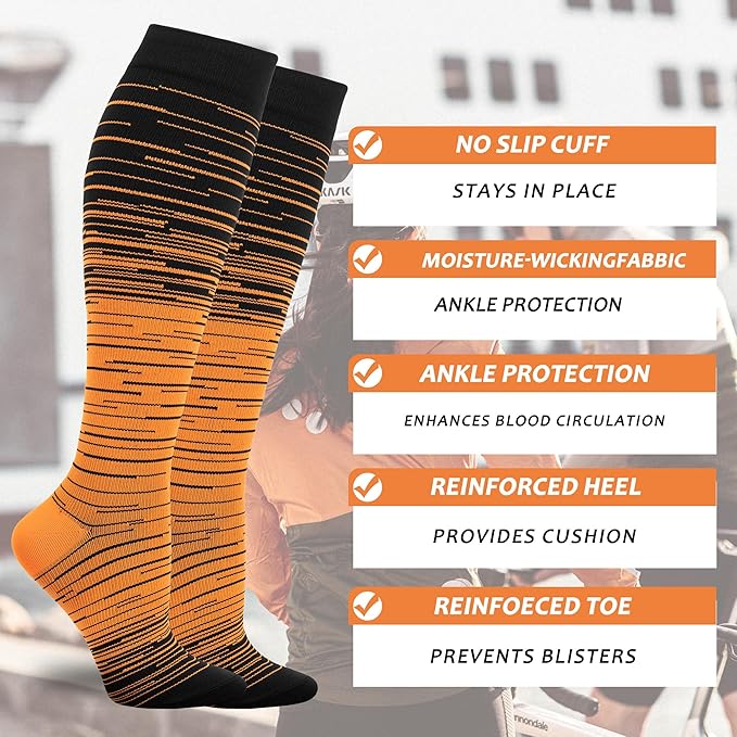 fenglaoda 3 Pairs Compression Socks for Women & Men Knee High Nurse Pregnant Cute Medical Running Travel Athletic