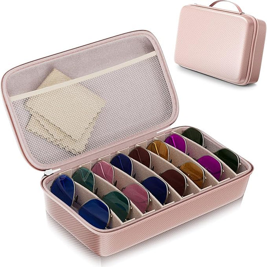 Travel Sunglasses Organizer, Hard Shell Sunglass Case Adjustable Slots for Multiple Sunglass Eyeglass Case