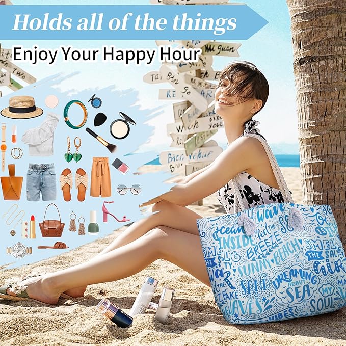 Tavaleu Beach Bags for Women - Large Beach Tote Bag, Women Sandproof Pool Bag for Pool Gym Grocery Travel
