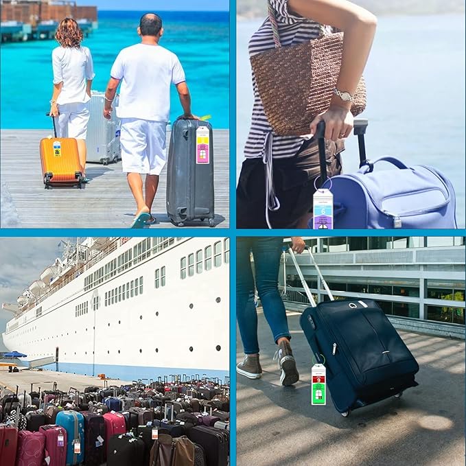 Royal Caribbean Luggage Tag Holders, 10 Pack Zip Seal Clear Cruise Luggage Tag Holder with Steel Loops for Royal Caribbean & Celebrity Cruise Essentials (10 Pcs with 10 Colors Ring)