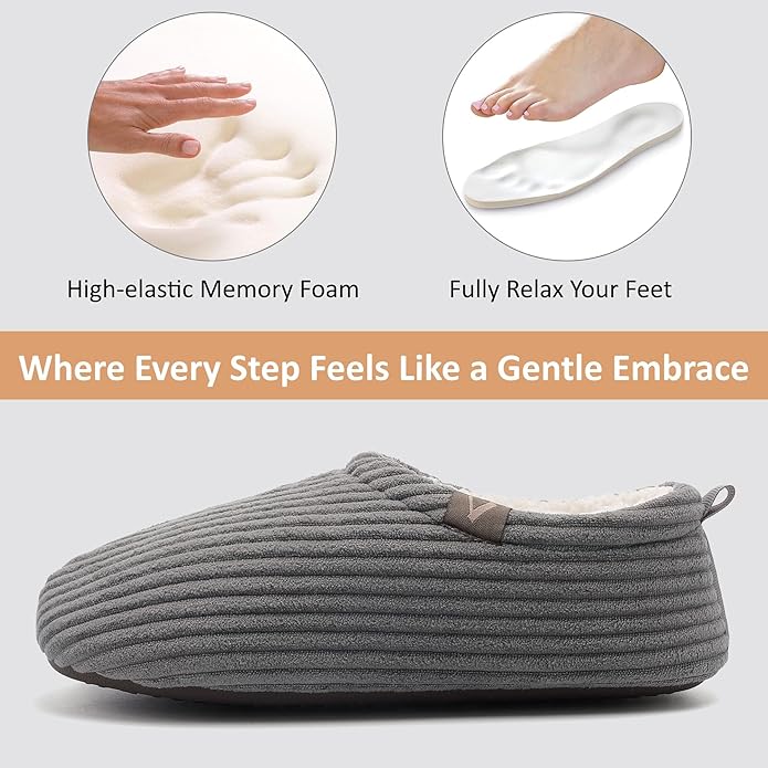 Women’s Fuzzy Memory Foam Slippers with Cozy Curly Fur and Warm Fleece Lining Closed Back Non-Slip House Shoes Lightweight Soft Comfy Indoor Bedroom Slippers