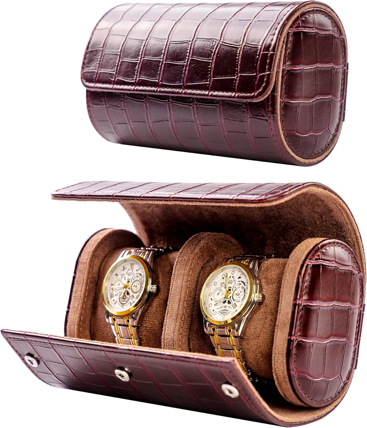 MR.OKAY 2 Watch Travel Case- Classic Leather Watch Case With Superb Texture.(Portable Watch Roll Or Organizer For Storage And Display).Festival Gift For Men, All Handcrafted By Artisans.