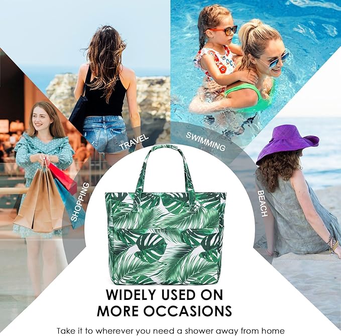 KABAQOO Extra Large Beach Bag Waterproof Sandproof Women Beach Tote with Zipper & Wet Compartment for Pool Gym Grocery Travel
