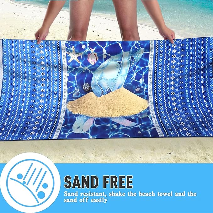 2 Pack Microfiber Beach Towel: Blue and Blue Oversized Pool Towel 75”x 35”, Sand-Free Quick Drying Camping Super Absorbent Bath Blanket, Soft Breathable and Lightweight for Kids & Adults