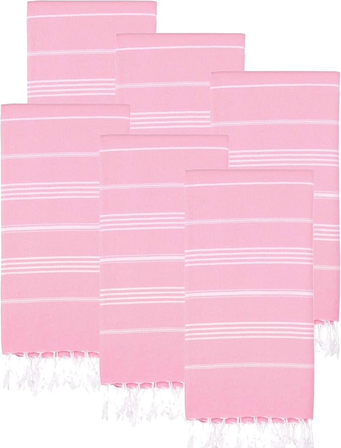 Turkish Beach Towels, Pack of 6 | Oversized, Quick Dry, Sand Free | 100% Cotton, Large 38x71 Towels for Beach, Pool, Travel | Ultra-Soft, Compact, and Absorbent | Pink