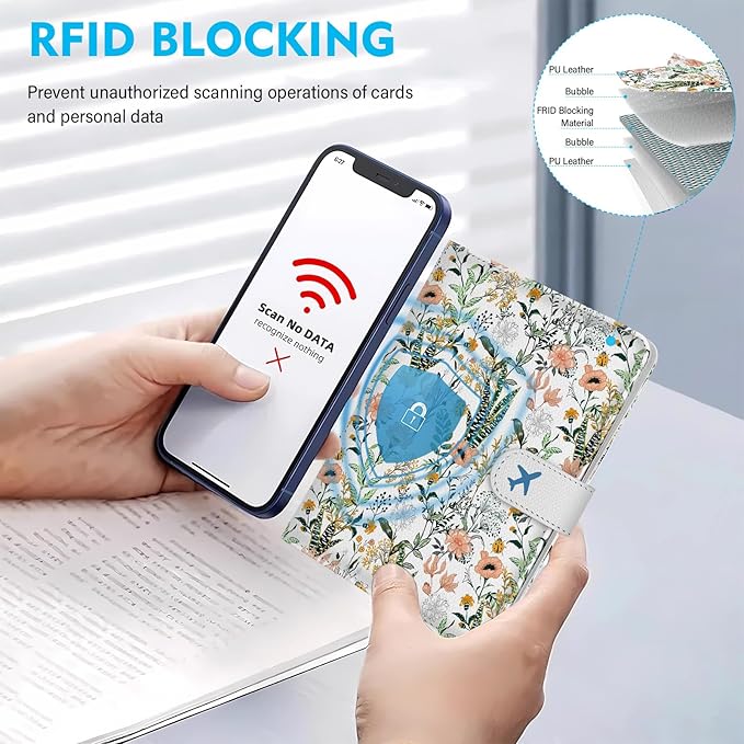 Passport Holder for Trave, RFID Blocking Leather Passport Cover, Combo with Credit Card Slot and Boarding Pass Slot Combo for Women Men
