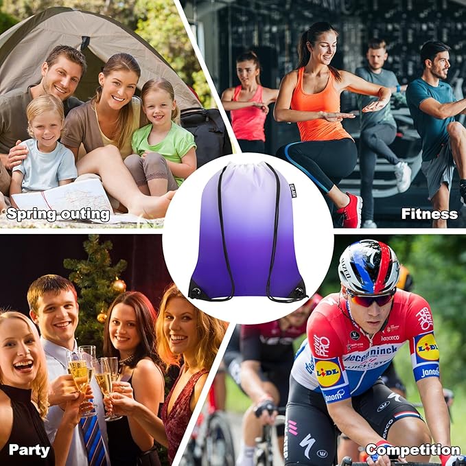 2PCS Drawstring Bags Bulk, String Backpack for Men Women, Cinch Bag Draw String Back Bag for Gym, Sports, Travel, Swimming, Beach, Gradient purple