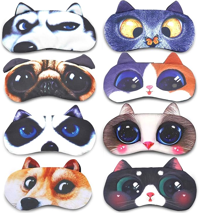 Tphon Sleep Mask for Adult Kids Boys Girls Funny Blindfolds Soft Cute Animal Sleeping Masks with Adjustable Strap for Travel Naps Shift Works Games