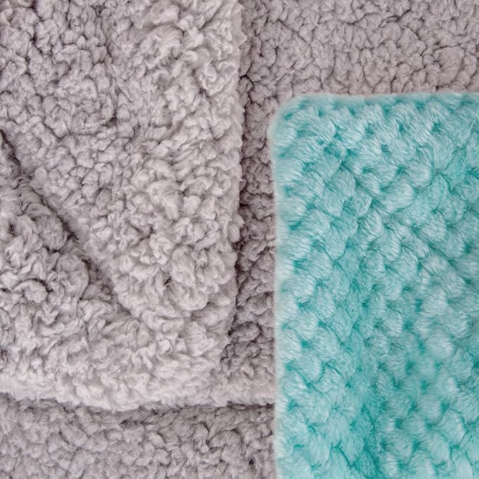 Fuzzy Sherpa Reversible Blanket for Baby, Soft Warm Cozy Coral Fleece Toddler, Infant or Newborn Reversible Blanket for Crib, Stroller, Travel, 30”×40”, Blue Bell