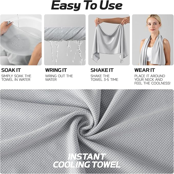 Cooling Towels for Neck and Face - 4 Pack Microfiber Gym Towels Set, 39" x 11" Microfiber Absorbent Towel for Sports Fitness, Yoga, Super Soft and Quick-Drying Gym Towels for Women Men, Grey Purple