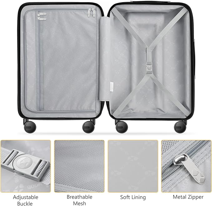 Carry On Luggage 22x14x9 Airline Approved, PC Lightweight luggage with Spinner Wheels, 20 Inch Hardside Carry-On luggage with TSA Lock Rolling suitcase for Travel