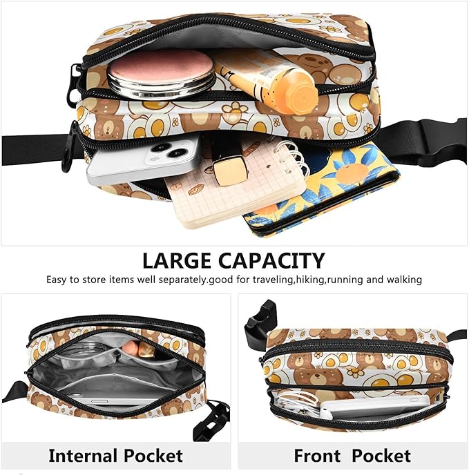 Kawaii Bear Fried Eggs Fanny Pack for Women Men Water Resistant Fashion Waist Packs with Adjustable Strap Belt Bag for Travel Workout Jogging Hiking 21219068