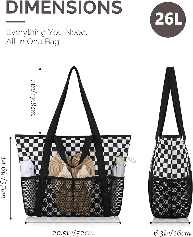 HOMESPON Beach Bag Large Waterproof Sandproof Tote for Women with Zipper and Mesh Pockets