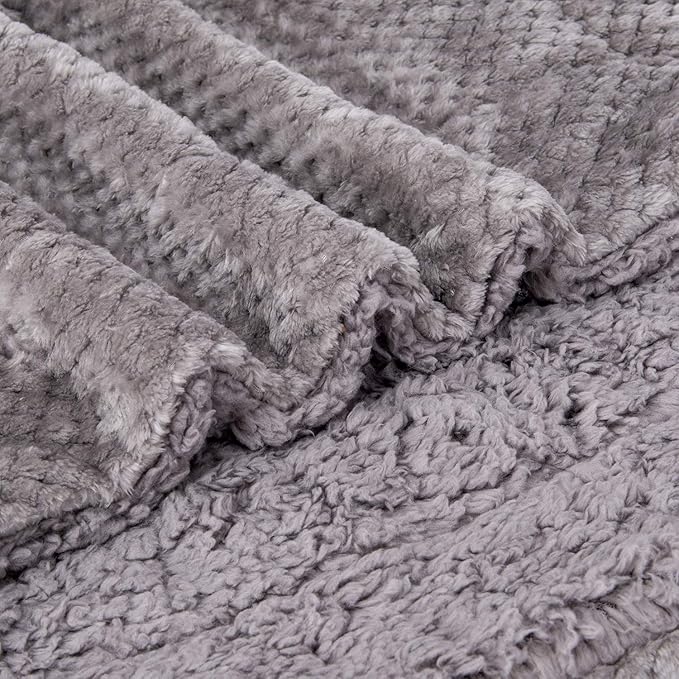 Fuzzy Sherpa Reversible Blanket for Baby, Soft Warm Cozy Coral Fleece Toddler, Infant or Newborn Reversible Blanket for Crib, Stroller, Travel, 40”×60”, Flint Gray