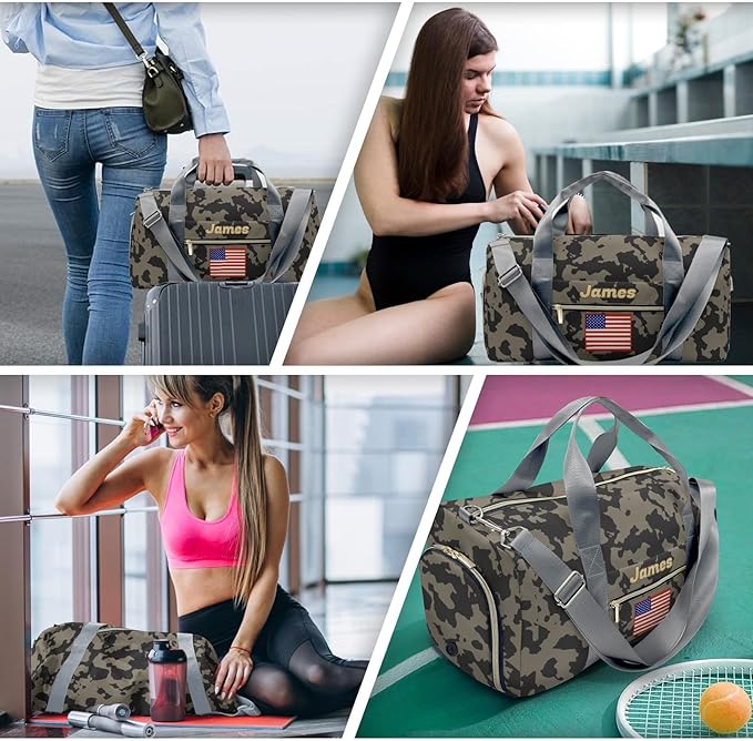 Personalized Tactical Gym Bag For Men，Custom Travel Duffel Bag with Name，Sports Workout Travel Bag with Shoes Compartment-Camouflage flag