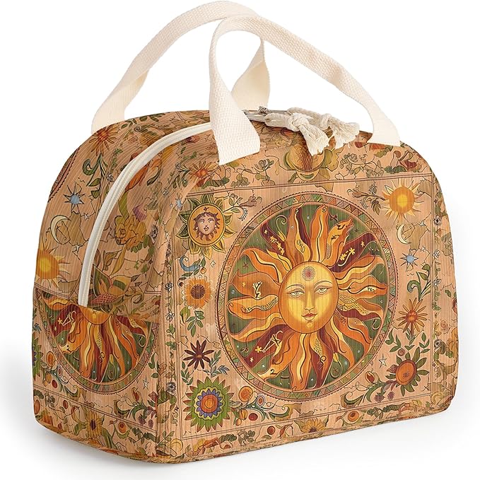 Insulated Lunch Box for Women and Men,Corduroy Lunch Bags for Work,Leakproof Adults Cooler Tote Bag for Offices,Picnic,Travel,Outdoor (Sun)