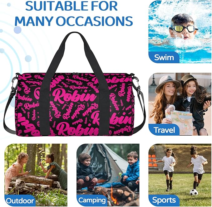 Custom-Dance-Gymnastics-Bag for Girls Personalized Kids Duffle Bag Cheerleader Team Bag for Travel Gym Sport Hot Pink Black