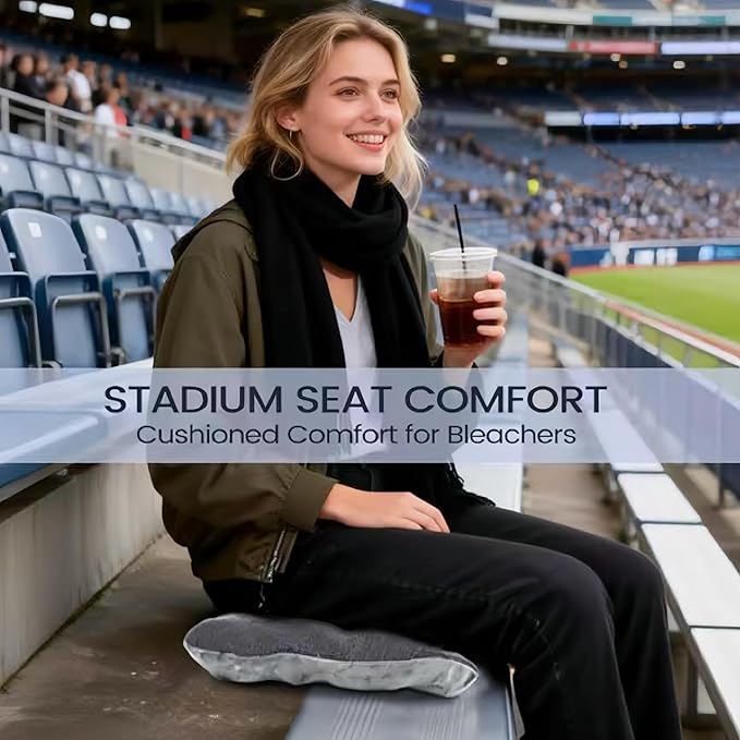 Inflatable Seat Cushion with Soft Comfort Cover - Portable Travel Air Pad for Long Flights & Airplane - Support for Stadium Bleachers & Outdoor Events - Compact, Lightweight & Supportive (Grey)