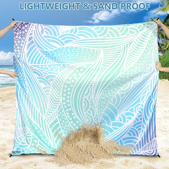 Beach Blanket Waterproof Sandproof Beach Mat for 1-8 Adults Quick Drying Durable Outdoor Picnic Mat for Beach Festival Travel Camping Hiking (Gradiant BL-Ripple, 79"×108"(6 Person))